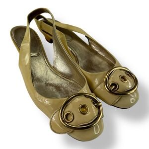 Car Shoe Yellow Patent Leather Heeled Strap Back Driving Shoes Womens Size 39